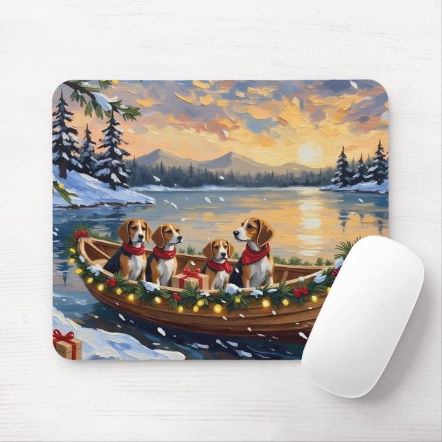 Beagle Christmas Boat Holiday Mouse Pad (With Mouse)