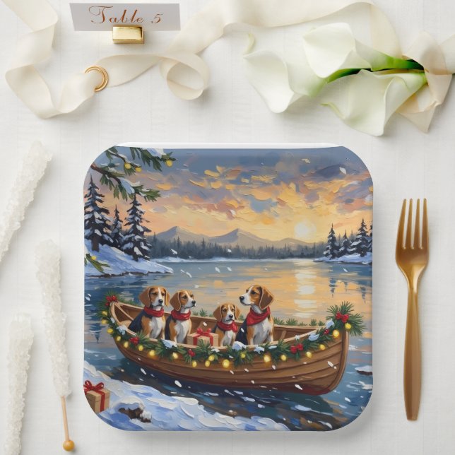Beagle Christmas Boat Holiday Paper Plates (Wedding)