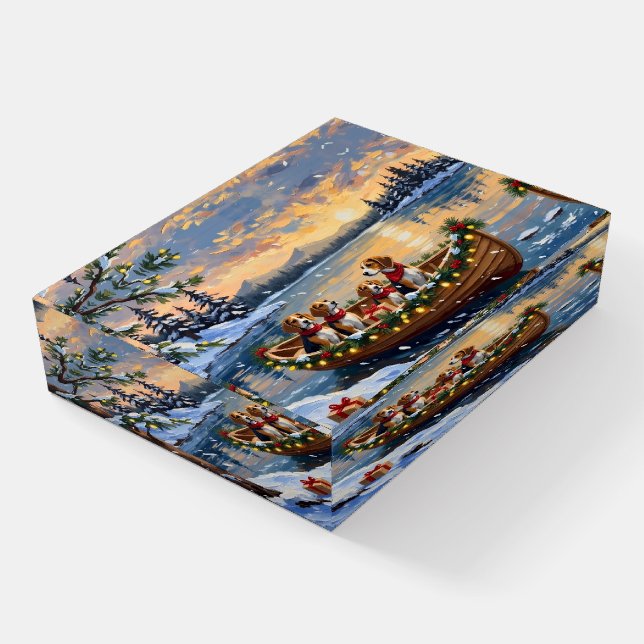 Beagle Christmas Boat Holiday Paperweight (Angled)