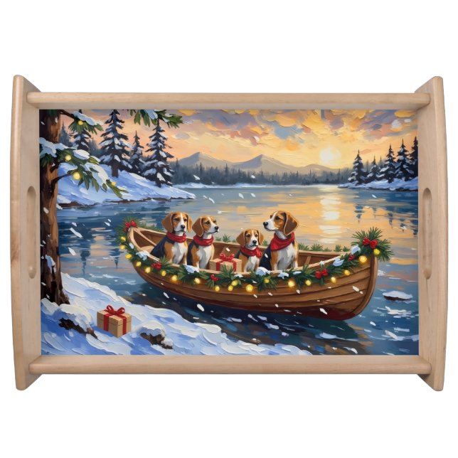 Beagle Christmas Boat Holiday Serving Tray (Front)