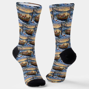 Beagle Christmas Boat Holiday Socks