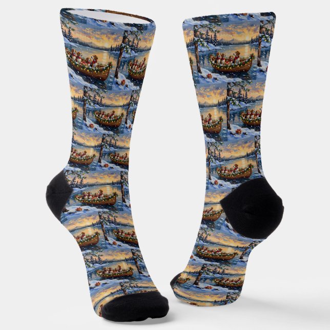 Beagle Christmas Boat Holiday Socks (Angled)