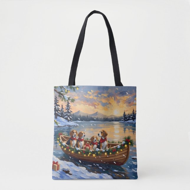Beagle Christmas Boat Holiday Tote Bag (Front)