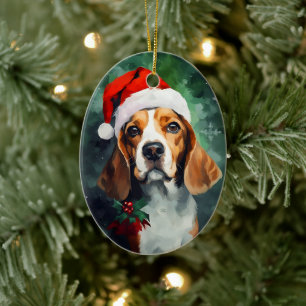 Beagle Christmas brush painting artwork Ceramic Ornament