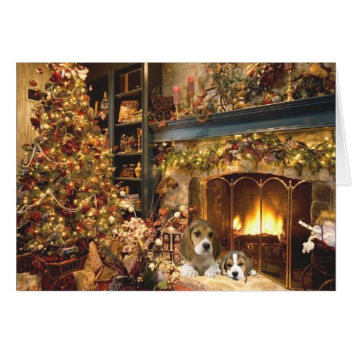 Beagle Christmas Card Fireplace
