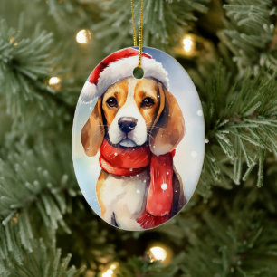 Beagle Christmas Ceramic Ornament