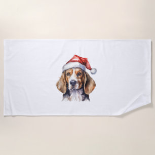 Beagle Christmas Dog  Beach Towel