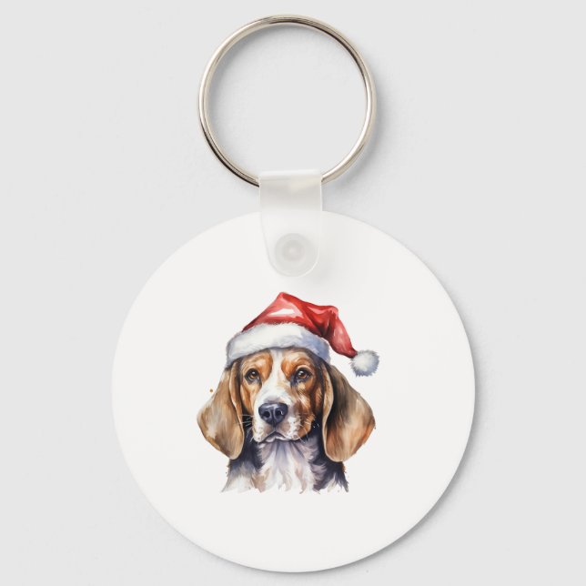 Beagle Christmas Dog  Keychain (Front)