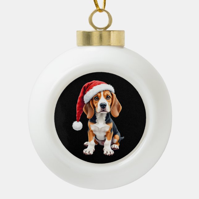 Beagle Christmas Dog Long Sleeve T-Shirt Ceramic Ball Christmas Ornament (Front)