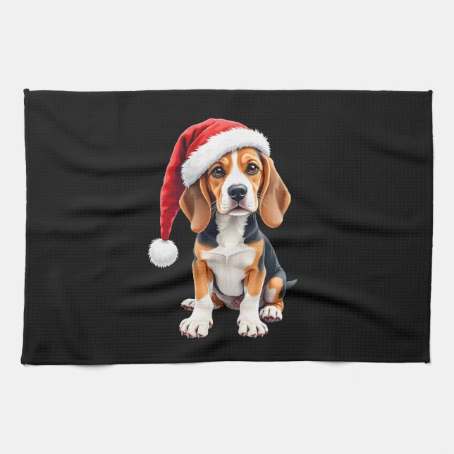 Beagle Christmas Dog Long Sleeve T-Shirt Kitchen Towel (Horizontal)