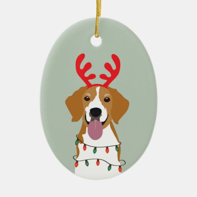 Beagle Christmas Dog Merry Woofmas Ceramic Ornament (Front)