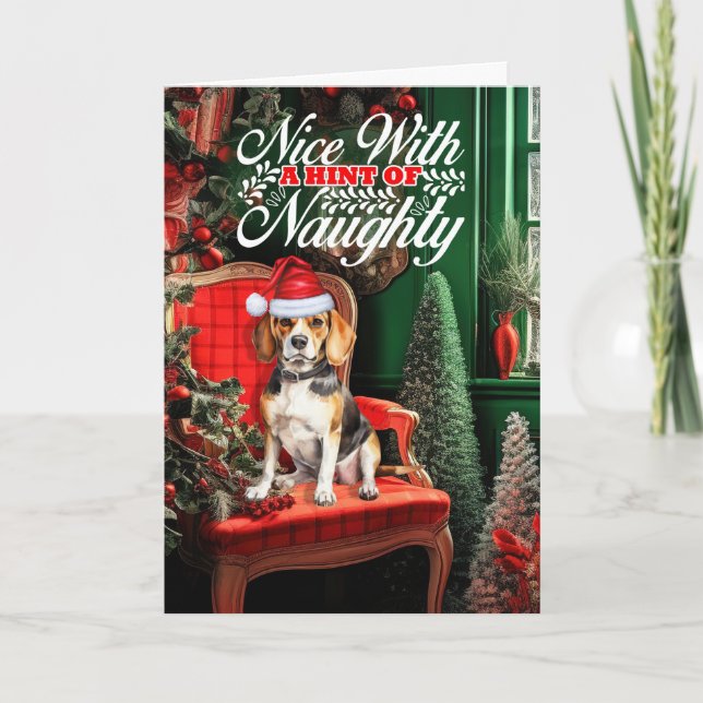 Beagle Christmas Dog Naughty or Nice Holiday Card (Front)
