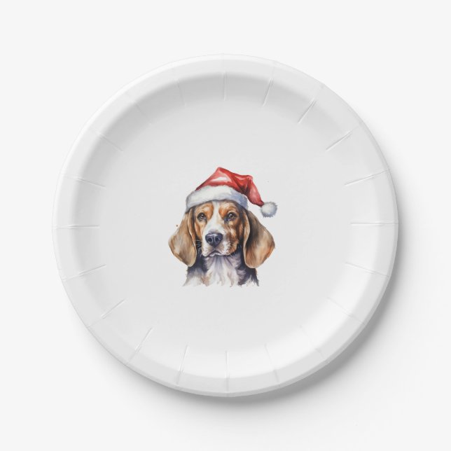 Beagle Christmas Dog  Paper Plates (Front)