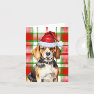 Beagle Christmas Dog Red Green Plaid Christmas Holiday Card