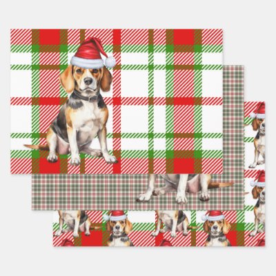 Beagle Christmas Dog Red Holiday Plaid Wrapping Paper Sheets