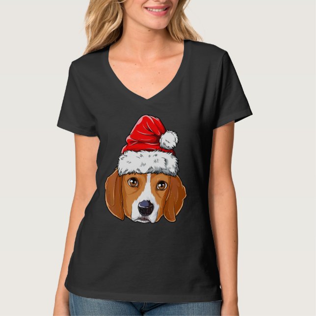 Beagle Christmas Dog Santa Hat Xmas Boys Kids Girl T-Shirt (Front)