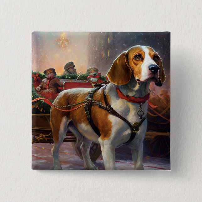 Beagle Christmas Festive Season  Button (Front)