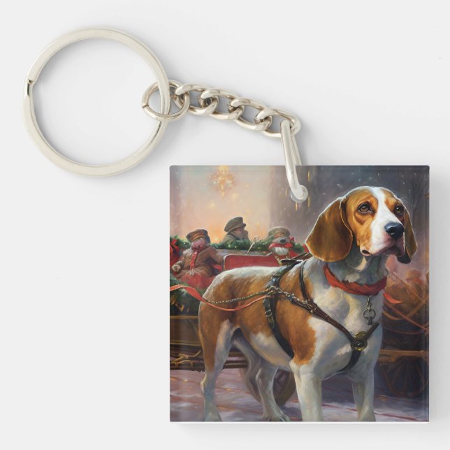 Beagle Christmas Festive Season  Keychain (Front)