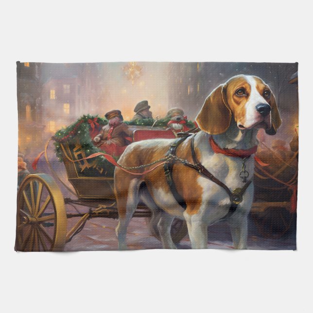 Beagle Christmas Festive Season  Kitchen Towel (Horizontal)