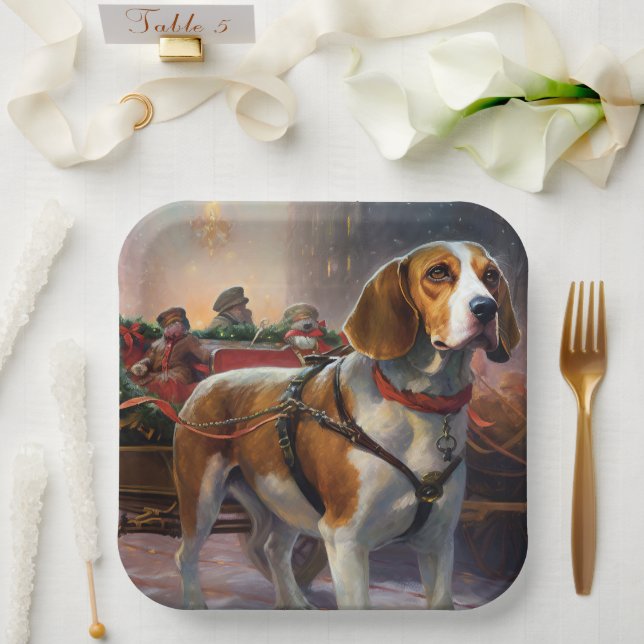 Beagle Christmas Festive Season  Paper Plates (Wedding)