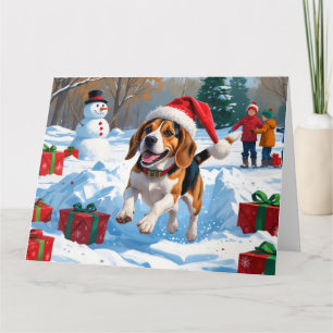 Beagle Christmas Festive Snow Scene Card