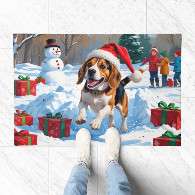 Beagle Christmas Festive Snow Scene Doormat (Indoor)