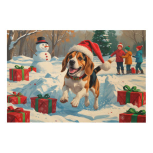 Beagle Christmas Festive Snow Scene Wood Wall Art