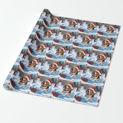 Beagle Christmas Festive Snow Scene Wrapping Paper
