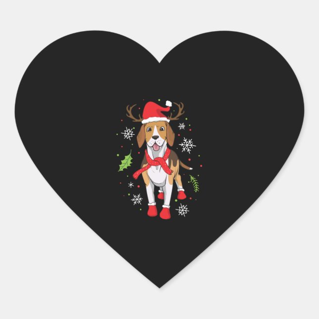 Beagle Christmas Funny Christmas Gift  Heart Sticker (Front)