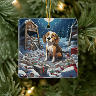 Beagle Christmas, Gift for Beagle Dog Lover Ceramic Ornament