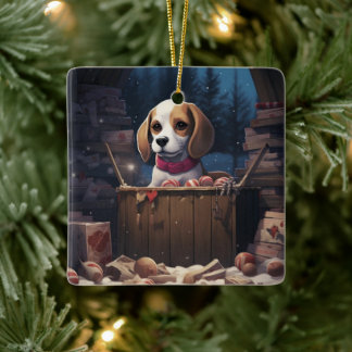 Beagle Christmas, Gift for Beagle Dog Lover Ceramic Ornament