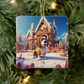 Beagle Christmas, Gift for Beagle Dog Lover Ceramic Ornament