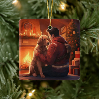Beagle Christmas, Gift for Dog Firefighter Lover Ceramic Ornament