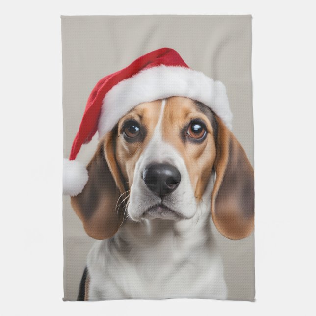 Beagle Christmas Kitchen Towel (Vertical)