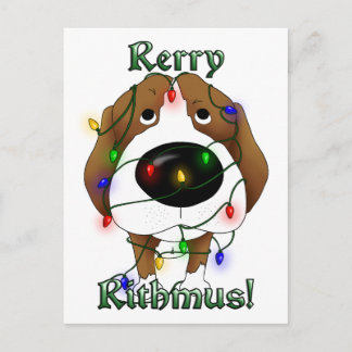 Beagle Christmas Lights Holiday Postcard