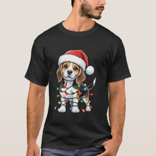Beagle Christmas Lights Santa Hat Boys Girls Kids T-Shirt