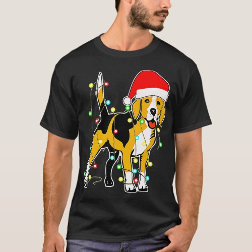 beagle christmas lights santa hat xmas T_Shirt