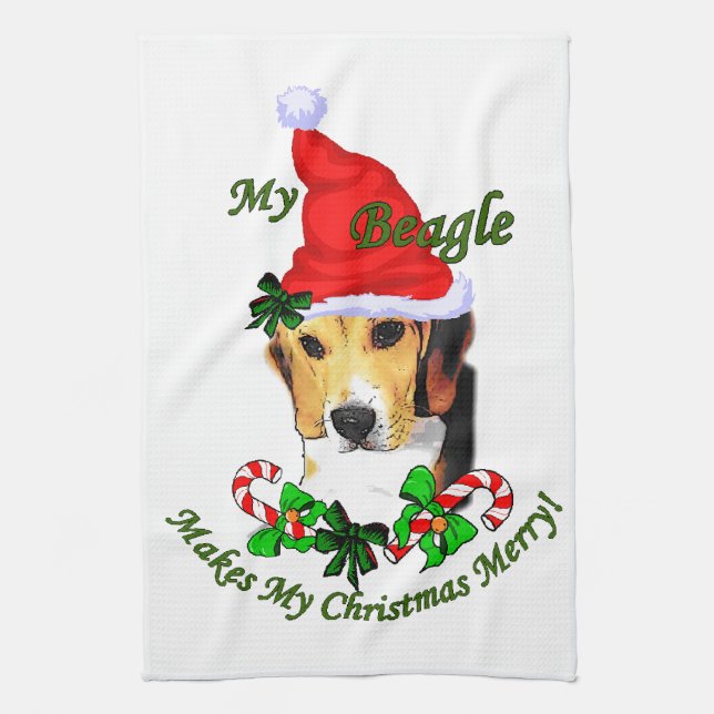 Beagle Christmas Merry Towel (Vertical)