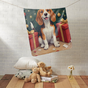 Beagle Christmas Morning Gift-Unboxing Painting Baby Blanket