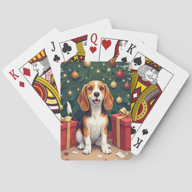 Beagle Christmas Morning Gift-Unboxing Painting Poker Cards (Back)