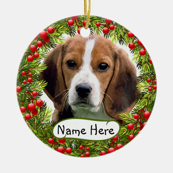 Beagle with Holiday Plaid Glass Ornament 807962805786 