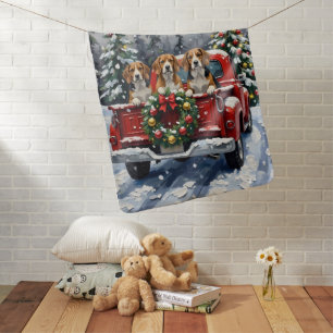 Beagle Christmas Red Truck Holiday Baby Blanket