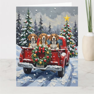 Beagle Christmas Red Truck Holiday Card