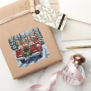 Beagle Christmas Red Truck Holiday Square Sticker