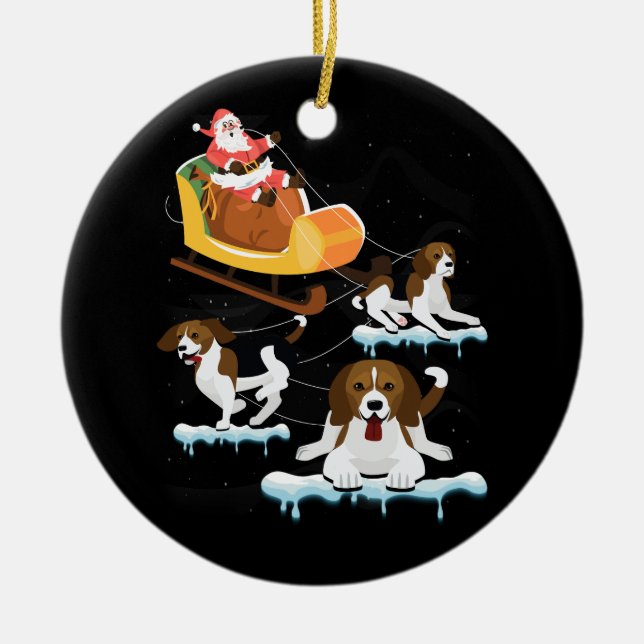 Beagle Christmas Santa Riding Beagle Reindeer Dog  Ceramic Ornament (Front)