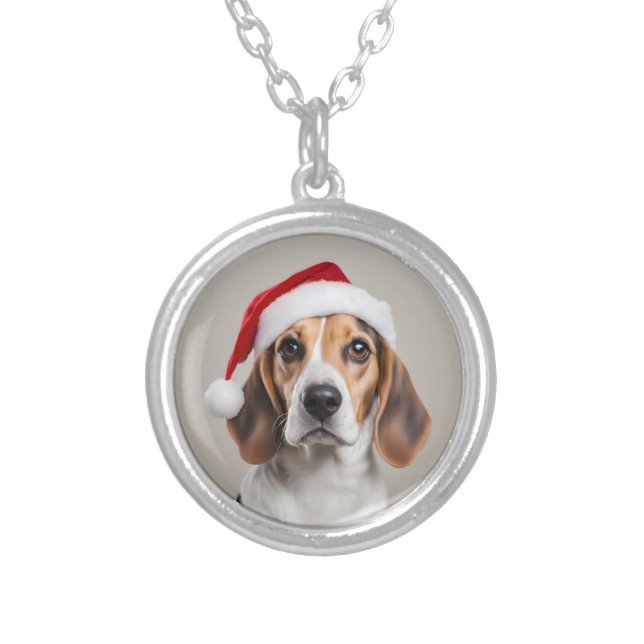 Beagle Christmas Silver Plated Necklace (Front)