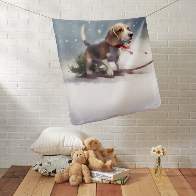 Beagle Christmas snow winter Baby Blanket (In Situ)