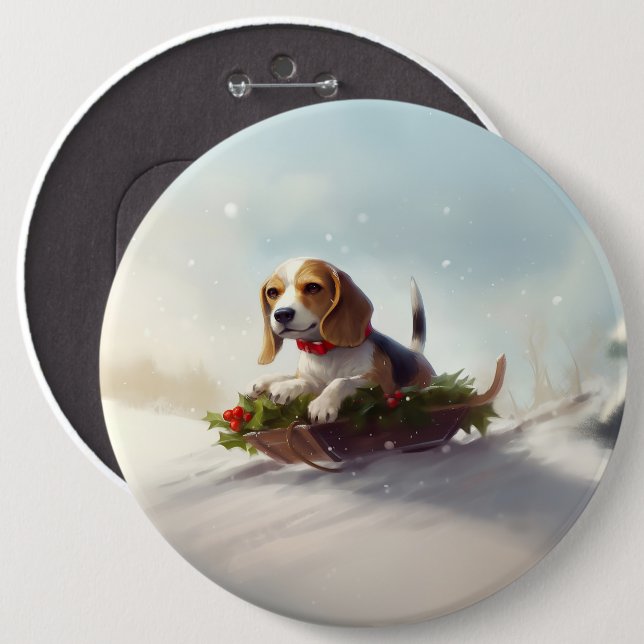 Beagle Christmas snow winter  Button (Front & Back)