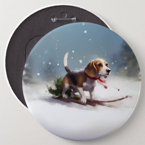 Beagle Christmas snow winter Button