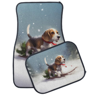 Beagle Christmas snow winter Car Floor Mat